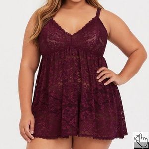 NWT Torrid Simply Lace Babydoll Plus Lingerie Size 1 Deep Merlot Wine Red 1X